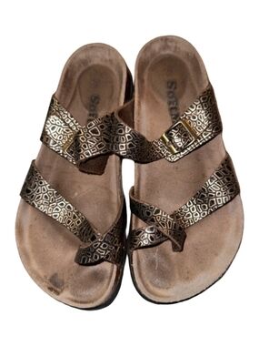 SoftMoc Slip Slide On Sandals Metallic Bronze Pattern Shoes Comfy Size 6